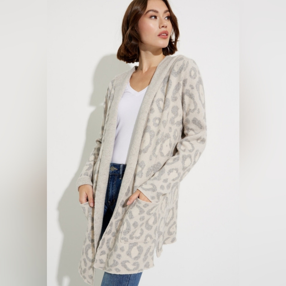 Charlie B cheetah print jacquard hoodie duster cardigan